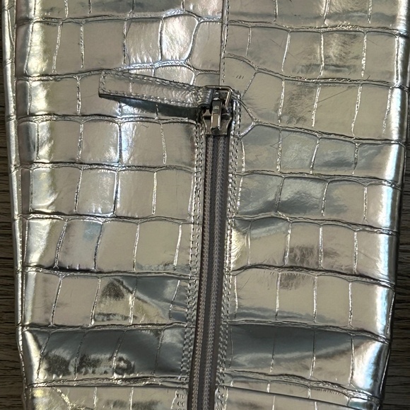 Black Suede Studio Tory Silver Croc Embossed Metallic Heel Leather Boot 35 - Picture 8 of 15